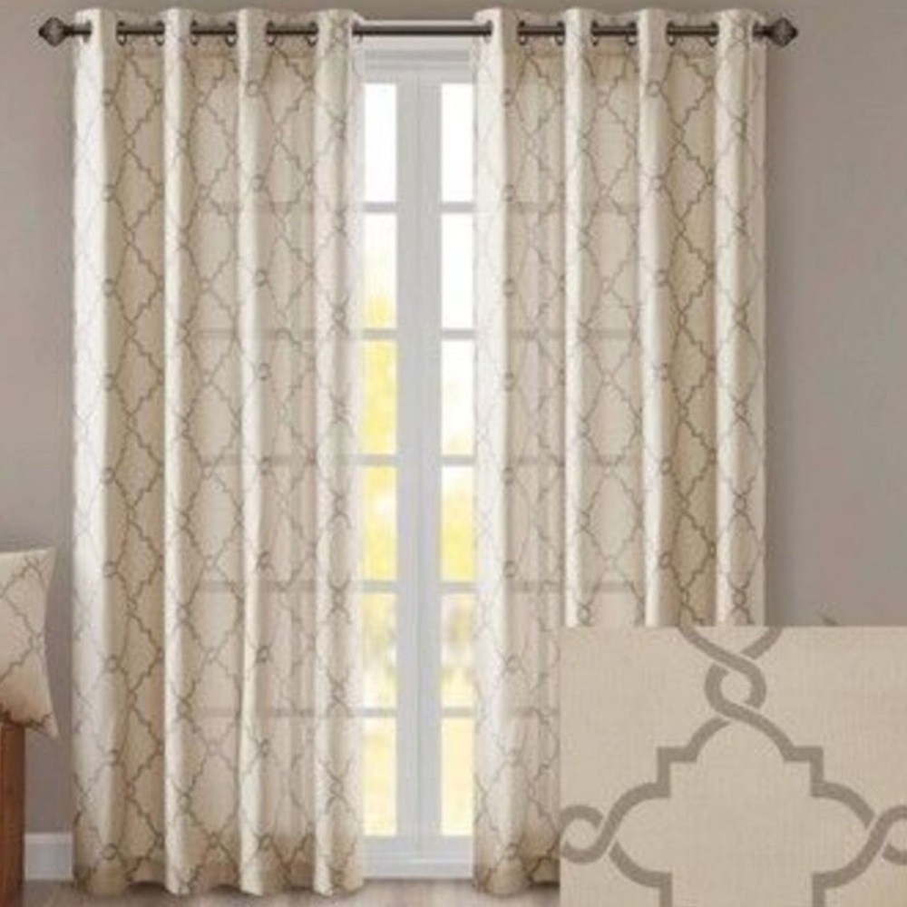 Madison Park Westmont Fretwork Print Light-Filtering Grommet Top Single beige